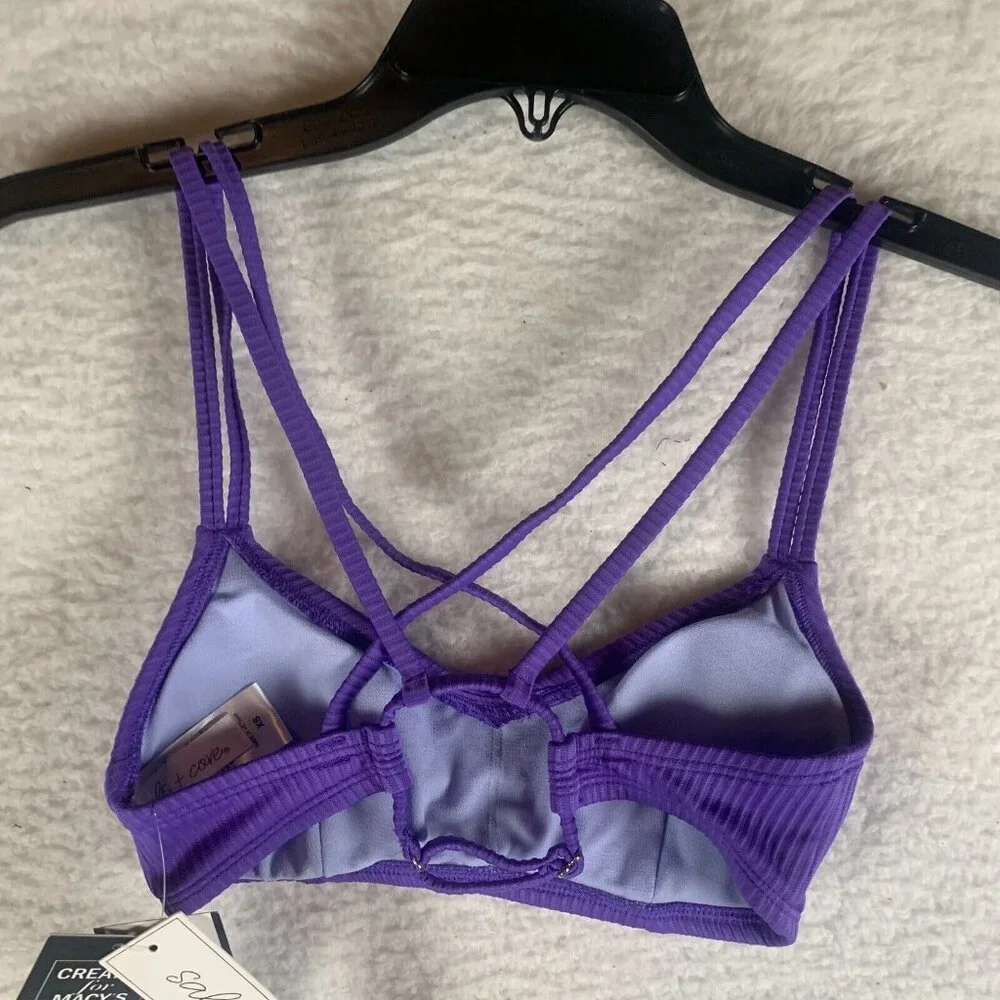 Salt + Cove Raised Rib Strappy Bralette Bikini Top Women XS Purple Stretch S9450 - Picture 5 of 7